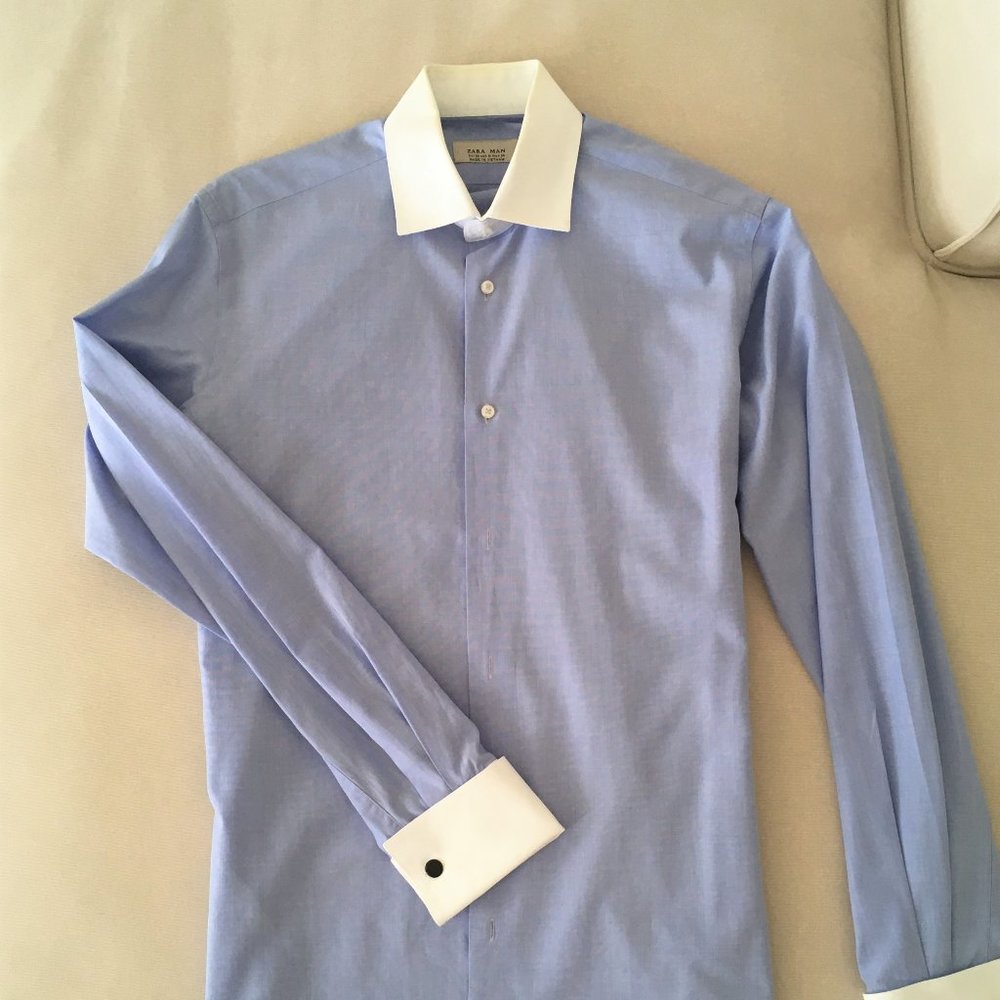 Zara 2 tone dress shirt with French cuff in blue